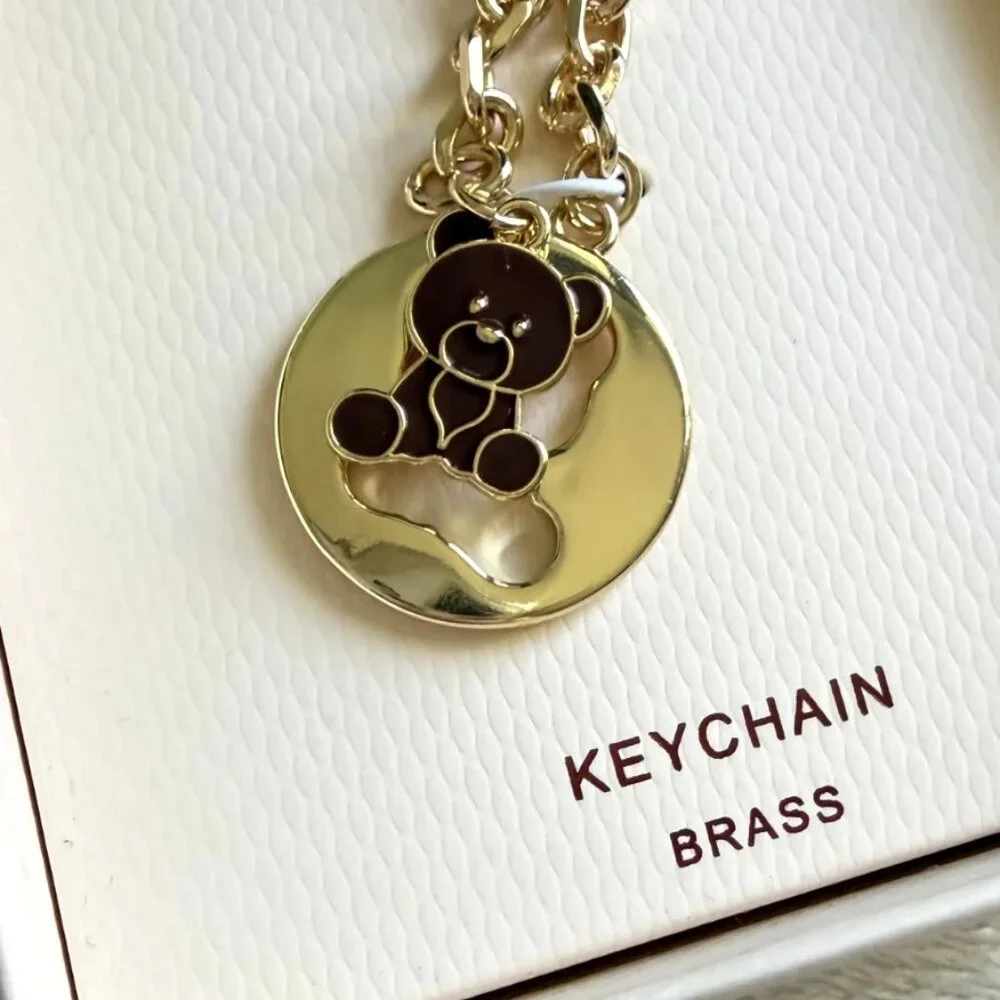 Camila Coelho Brass Teddy Bear Keychain Bag Charm Gold Enamel NIB